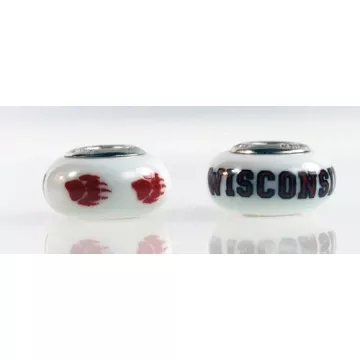 Fenton Milk Glass Collegiate Bead - Wisconsin Badgers - Sterling Silver Lined