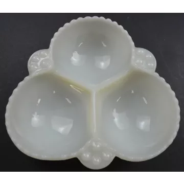 Vintage Hobnail Milk Glass 3 Part Relish Dish - 6.5 Wide