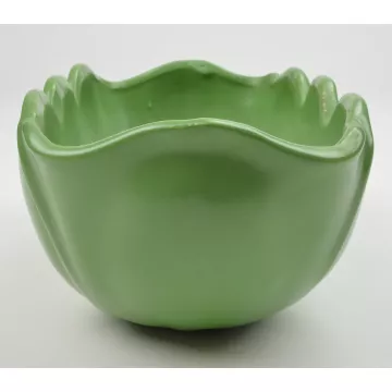 Green Pottery Planter - Scalloped Rim & Flower Petal Design