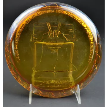 Indiana Glass Plate - American Bicentennial Amber Carnival - Liberty Bell