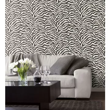 Black, White Zebra Print Wallpaper Black, White Norwall Wallcovering G67491