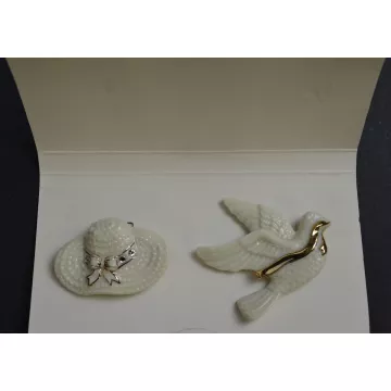 Lenox Pin Set - Hat And Dove - Trimmed In 24 Karat Gold