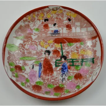 Japanese Geisha Pattern Saucers - Set Of Five - 5.5 Round