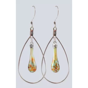 Fenton Art Glass - Hoop Style Mosaic Teardrop Earrings - Santa Fe Morning