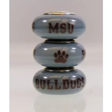 Fenton Gray Glass Collegiate Bead - Mississippi State - Sterling Silver Lined