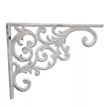 Wall Shelf Bracket - Ornate Vine Pattern - White Cast Iron - 9.375" Deep