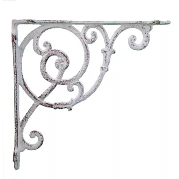 Wall Shelf Bracket - Ornate Vine - Distressed White Cast Iron - 10" Deep
