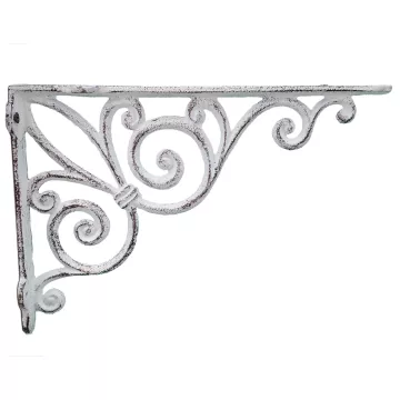 Cast Iron Shelf Bracket - Ribbon Fleur De Lis - Distressed White - 11.375"