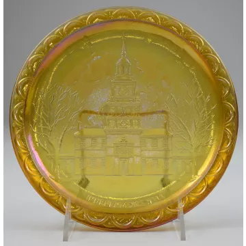 Indiana Glass Plate - American Bicentennial Amber Carnival - Independence Hall