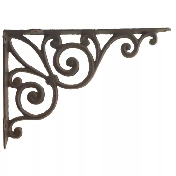 Cast Iron Wall Shelf Bracket - Ribbon Fleur De Lis - Rust Brown - 11.375" Deep