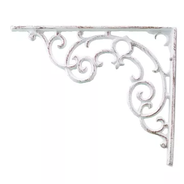 Wall Shelf Bracket - Ornate Pattern - Distressed White Cast Iron - 11.25" Long