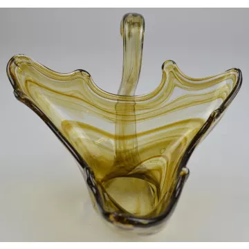 Sooner Art Glass Gold & Clear Swan Shaped Bowl