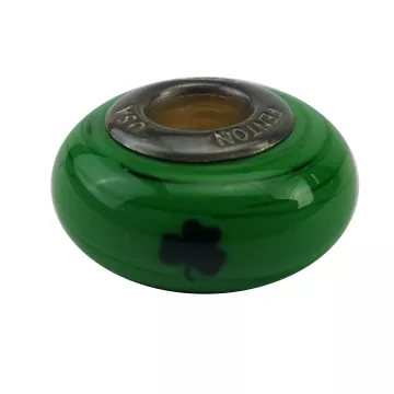 Fenton Green Glass Collegiate Bead - Notre Dame - Sterling Silver Lined