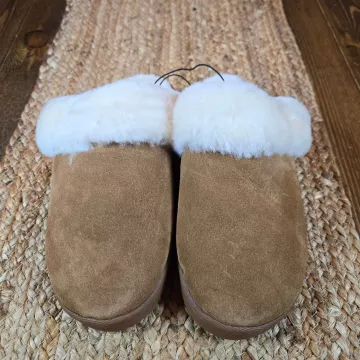 Dearfoams Women's Shearling Scuff Slippers Chestnut 6