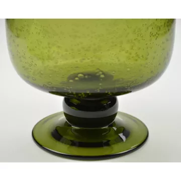 Art Glass Green Vase - Controlled Bubbles - 9.5 Tall