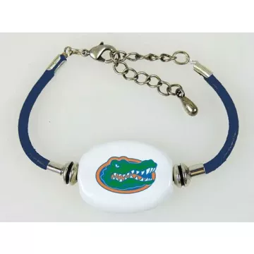 Fenton Collegiate Logo Leather Cord Bracelet - Florida Gators Milk Glass Bead