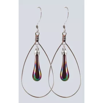 Fenton Art Glass - Hoop Style Teardrop Earrings - Red Iridized