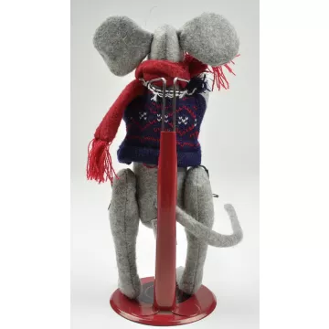 One & Only Creations - Grey Christmas Mouse With Blue Vest & Red Scarf