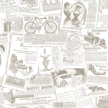 FH37500 Newspaper Wallpaper Beige Farmhouse Living Norwall Wallcovering