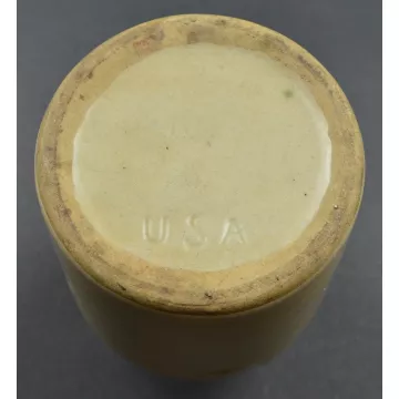 Two Tone Brown USA Marked Handled Crock - 6 Tall