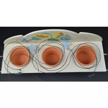 Decorative Wood Sunflower Shelf With 3 Clay Pot Planters - 21 Long