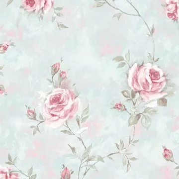 RG35734 Painted Rose Trail Wallpaper Turquoise, Pink, Green Garden 2 Norwall Wallcovering