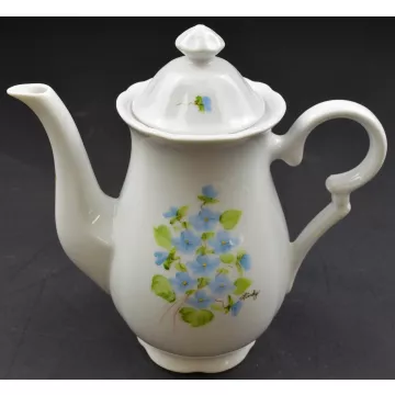 Vintage Blue Floral Pattern Teapot - Hand Painted By Lindy  - 8.5 Tall