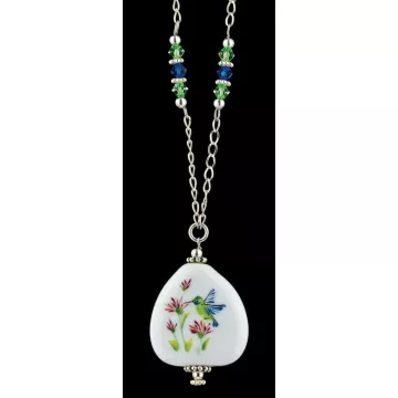 Fenton Art Glass - Sterling Silver Chain Necklace With Hummingbird Pendant