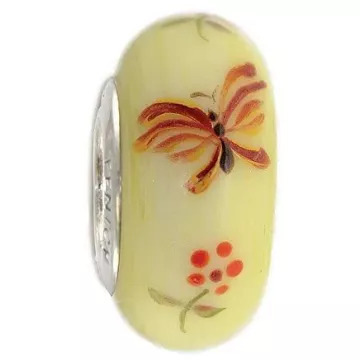 Fenton Artisan Crafted Glass Bead Merigold Butterfly - Sterling Silver Lined