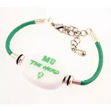 Fenton Collegiate Logo Leather Cord Bracelet- Marshal University Milk Glass Bead