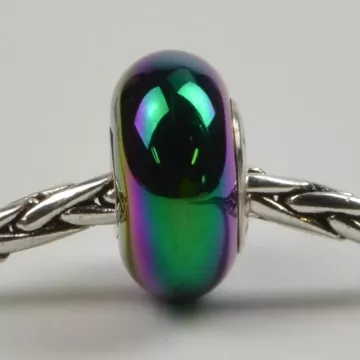 Fenton Art Glass Artisan Crafted Bead - Black Carnival - Sterling Silver Core