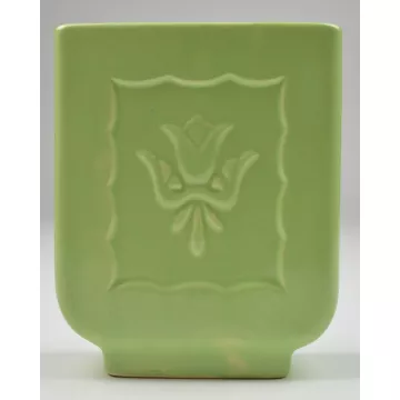 Vintage Pottery Planter - Lime Green With Floral Pattern - 6.25 Tall