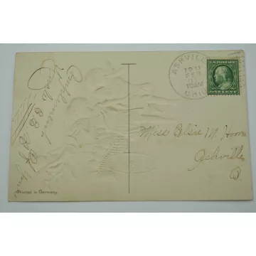 Vintage Postcard With Ben Franklin One Cent Stamp - A Happy Birthday - 1911
