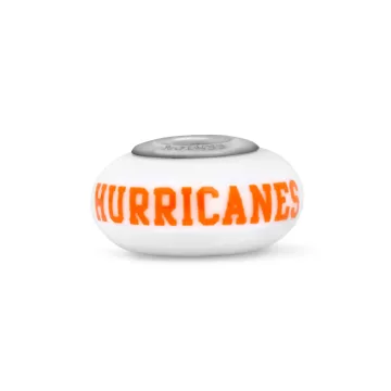 Fenton Milk Glass Collegiate Bead - Miami Hurricanes - Sterling Silver Lined