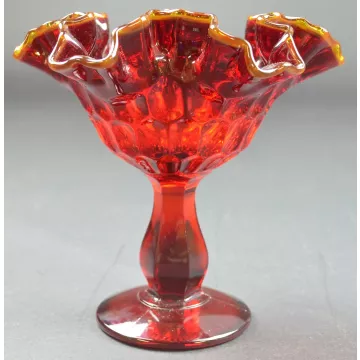Fenton Art Glass Thumbprint Ruby Pattern - Crimped Compote - 6 Tall