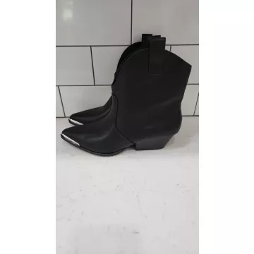 Women's Western Ankle Boots Henley Black Bootie Cowgirl Core Silver Toe Accent