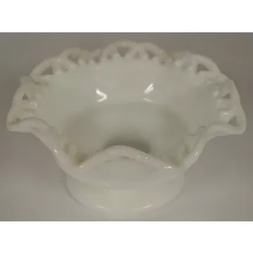 Smith Glass - Colonial Lace Milk Glass Pattern - Footed Crimped Bowl