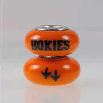 Fenton Orange Glass Collegiate Bead - Virginia Tech - Sterling Silver Lined