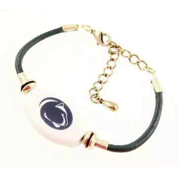 Fenton Collegiate Logo Leather Cord Bracelet- Penn State Milk Glass Bead