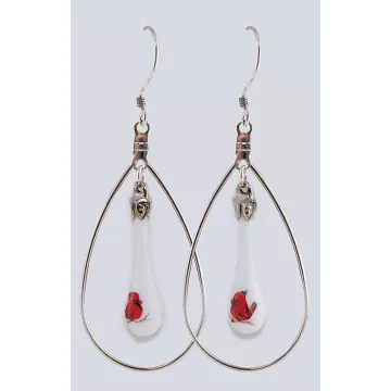 Fenton Art Glass - Hoop Style Teardrop Earrings - Baby Cardinal - Handcrafted