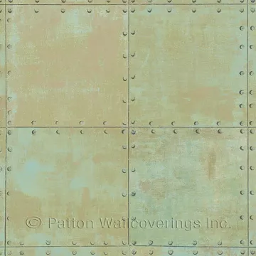 Steel Tile Wallpaper Aqua, Green, Metallic Copper Norwall Wallcovering LL36225