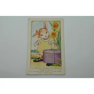 Vintage Postcard - Happy Easter - Miss Bunny Rabbit - Early 1900's