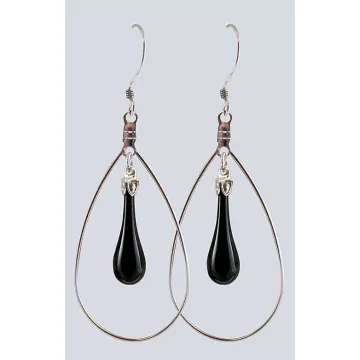 Fenton Art Glass - Hoop Style Teardrop Earrings - Black Shiny