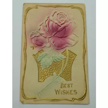 Vintage Postcard - Best Wishes - Pink Rose Pattern - Early 1900's