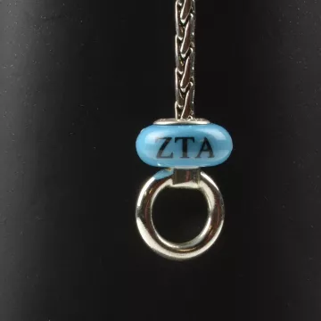 Fenton Art Glass Artisan Crafted Bead - Zeta Tau Alpha - Sterling Silver Lined