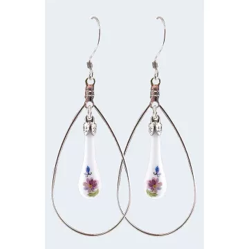 Fenton Art Glass - Hoop Style Teardrop Earrings - Hope - Handcrafted