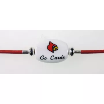 Fenton Collegiate Logo Leather Cord Bracelet- Louisville Cards Milk Glass Bead