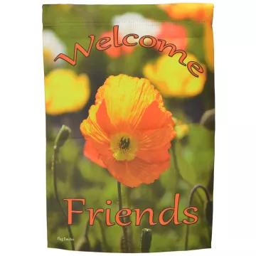 Flag Emotes - Double Sided Garden Flag - Orange Flower Welcome Friends