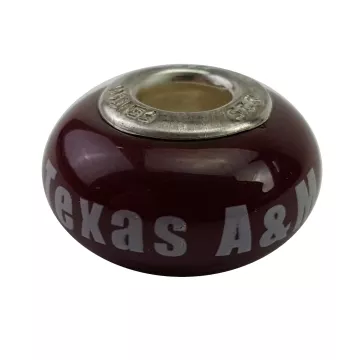 Fenton Maroon Glass Collegiate Bead - Texas A & M - Sterling Silver Lined