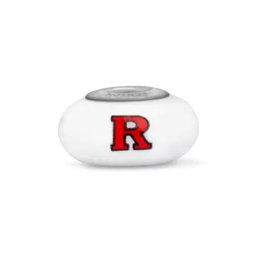 Fenton Milk Glass Collegiate Bead - Rutgers - Sterling Silver Lined
